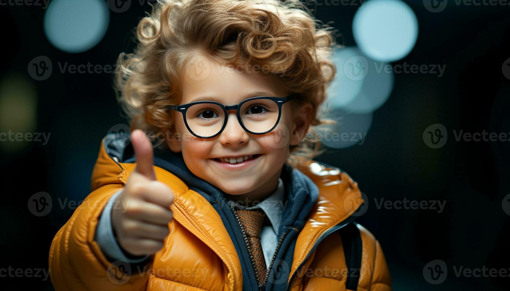 AI generated Smiling child enjoys winter, playing outdoors with curly haired boy generated by AI photo