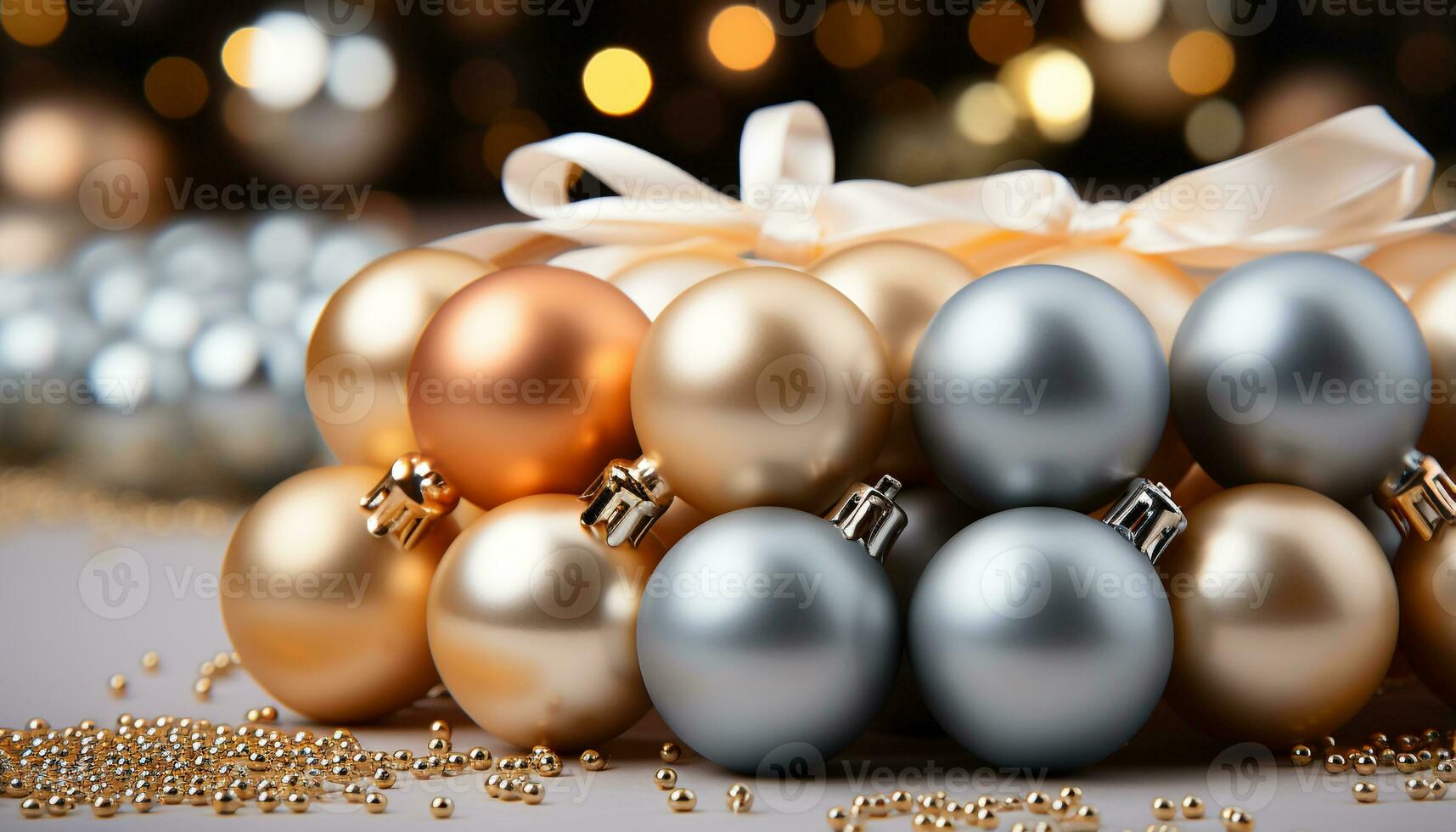 AI generated Shiny gold ornament brings joy to Christmas celebration generated by AI photo