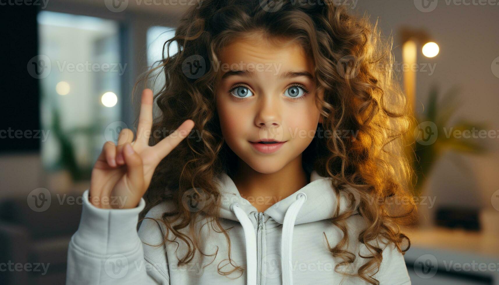 AI generated Smiling girl with curly hair brings joy to the celebration generated by AI photo