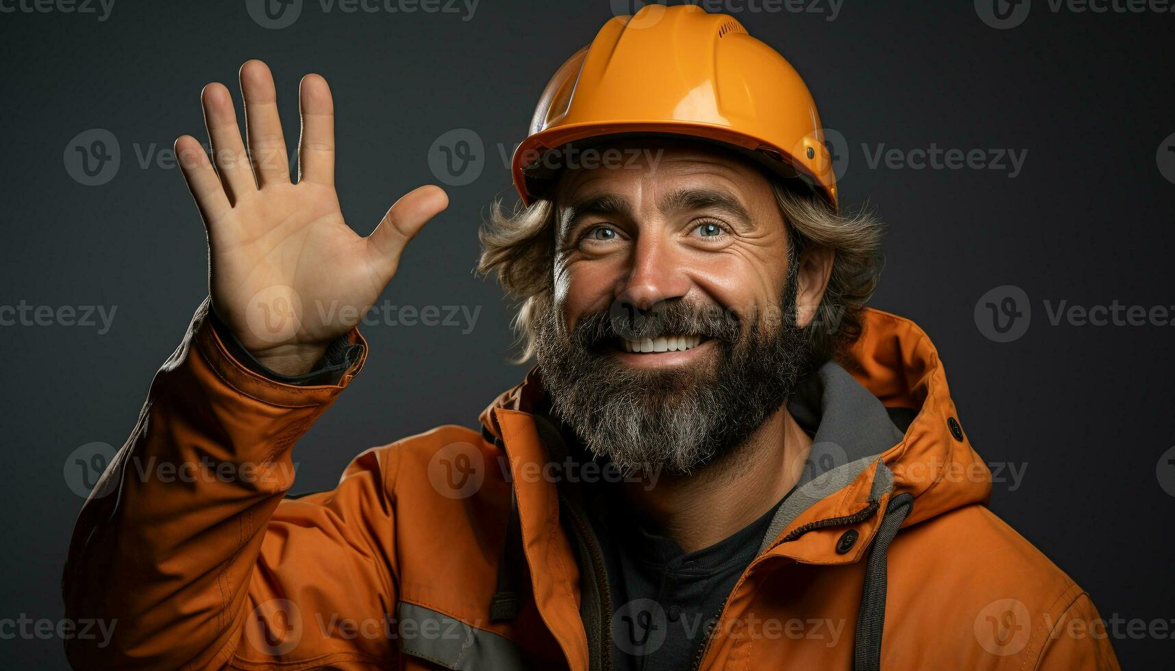 AI generated Smiling construction worker in hardhat, looking at camera confidently generated by AI photo