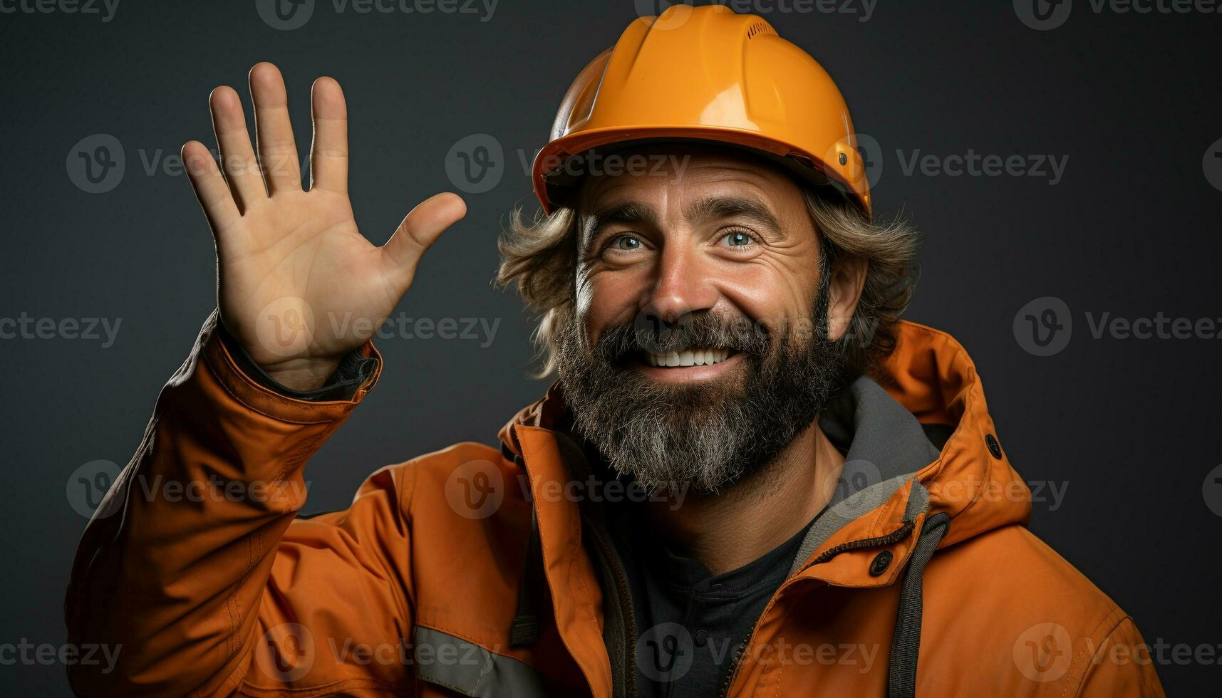 AI generated Smiling construction worker in hardhat, looking at camera confidently generated by AI photo