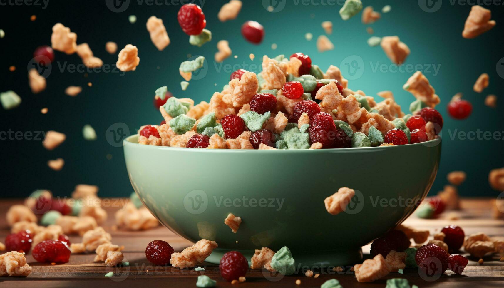 AI generated Healthy eating fresh fruit bowl with raspberry and strawberry generated by AI photo