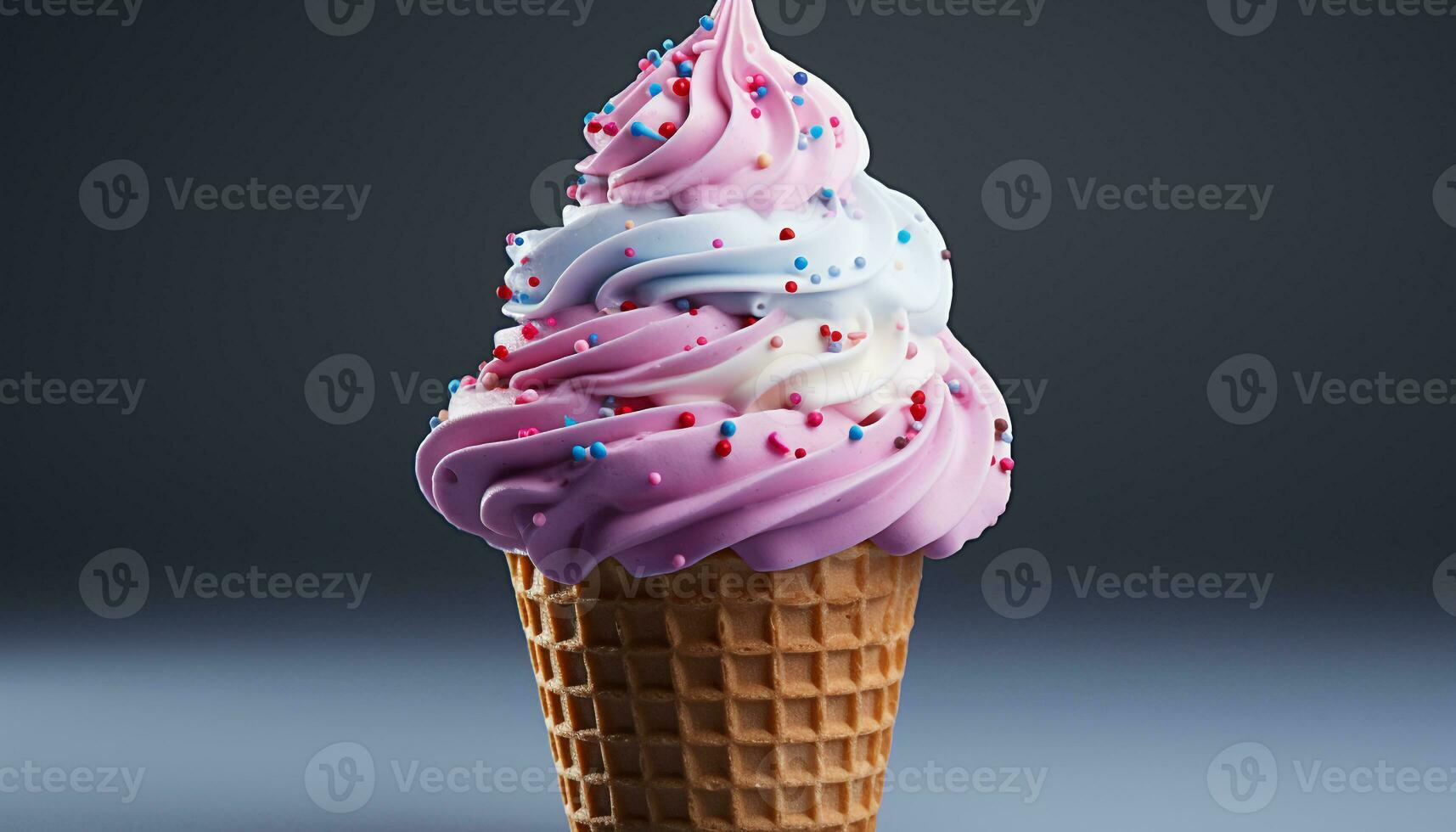 AI generated Delicious ice cream cone with strawberry and chocolate toppings generated by AI photo