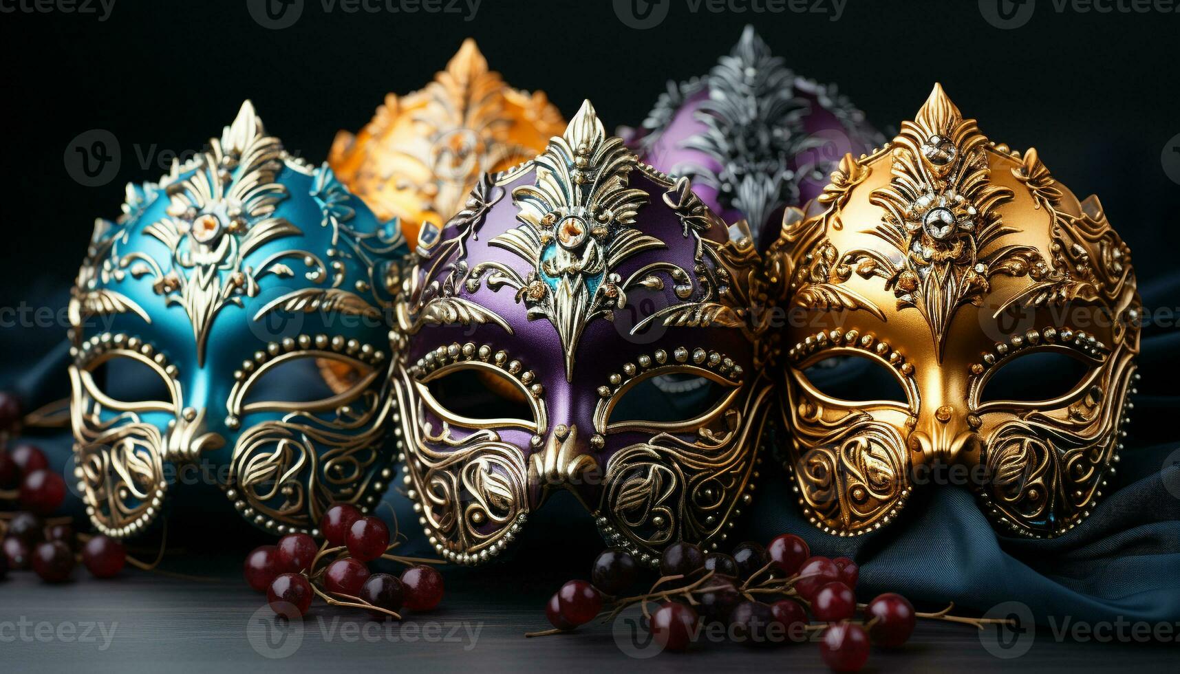 AI generated Colorful masks and costumes bring elegance to traditional festivals generated by AI photo