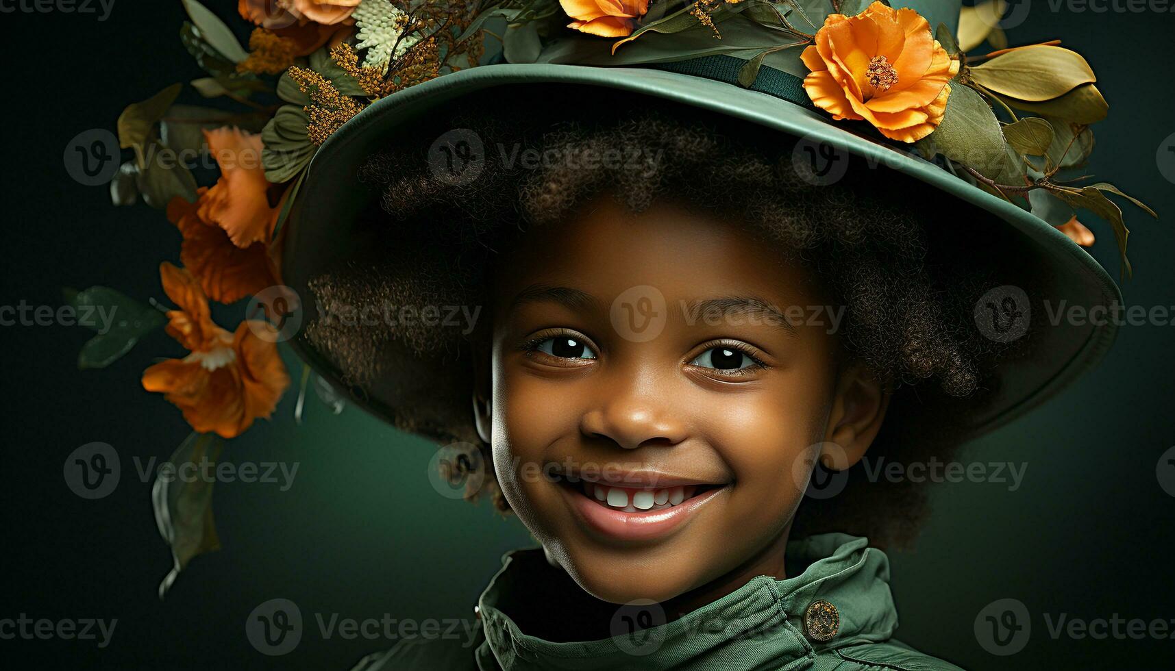 AI generated Smiling African child, happiness in cute portrait, looking at camera generated by AI photo