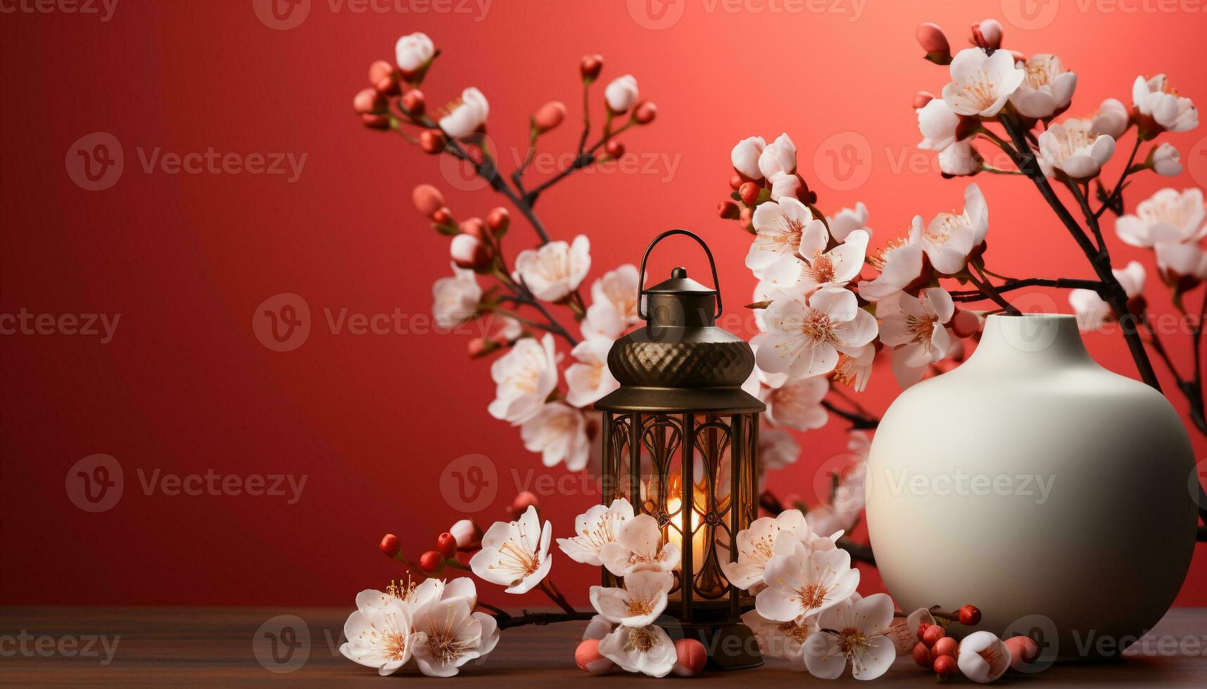 AI generated Flower vase on wooden table, nature gift illuminates romance generated by AI photo