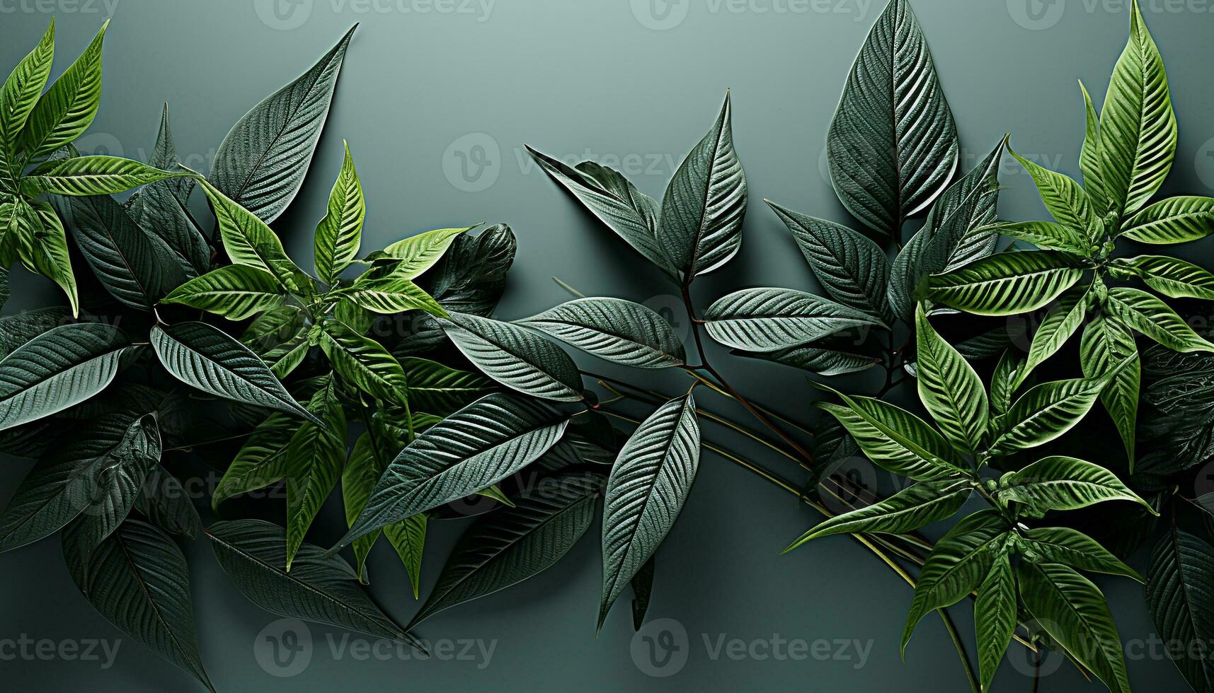 AI generated Abstract green leaf pattern on dark background, nature beauty generated by AI photo