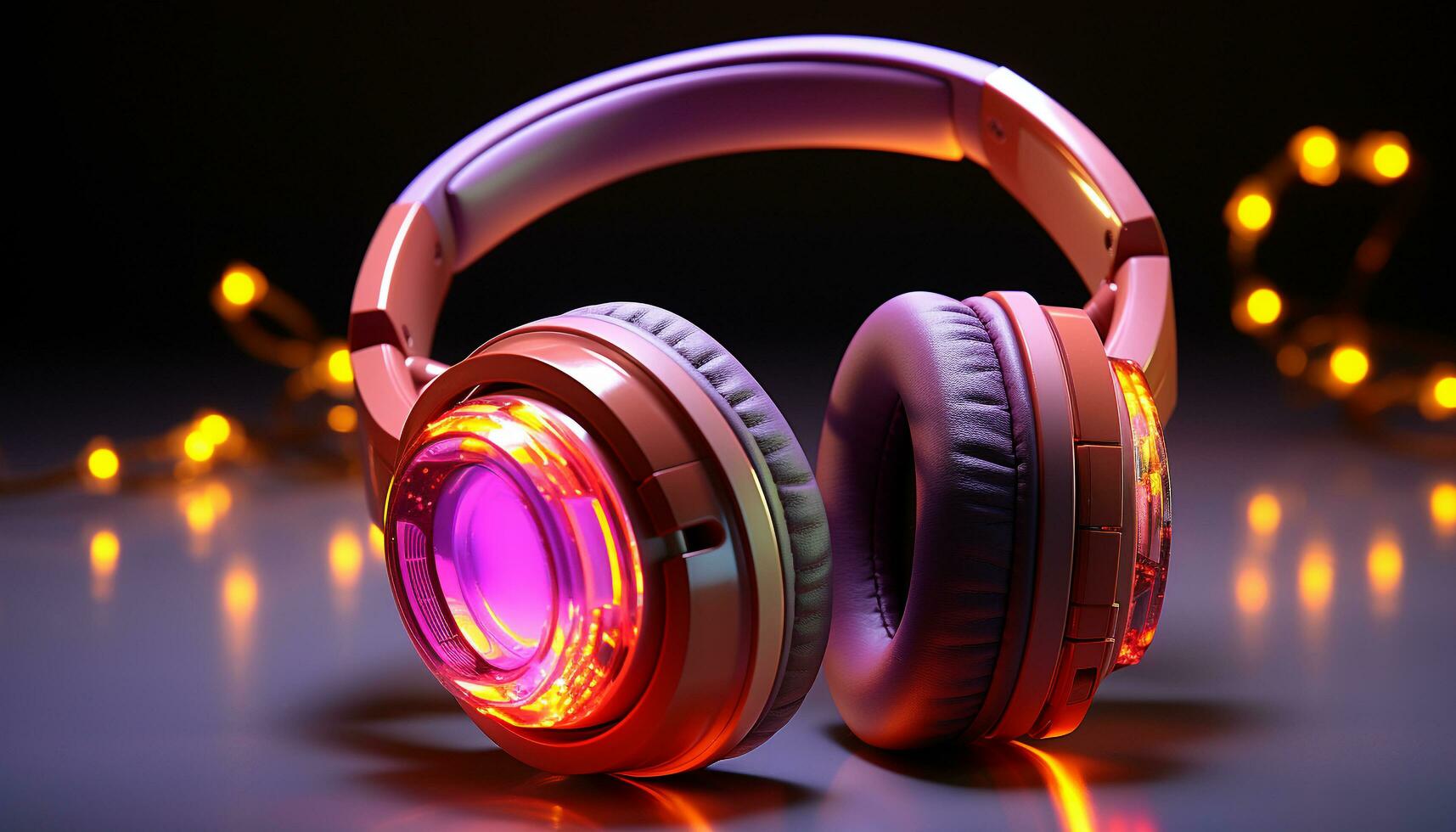 AI generated Bright nightclub lighting illuminates modern stereo equipment and headphones generated by AI photo