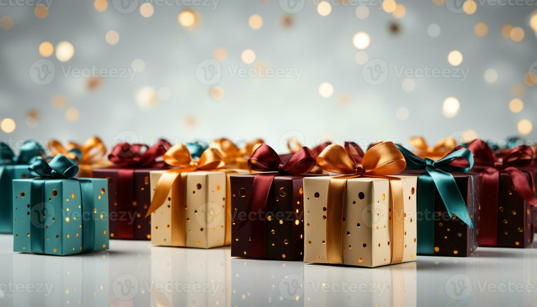 AI generated A bright gift box wrapped in gold, glowing with celebration generated by AI photo