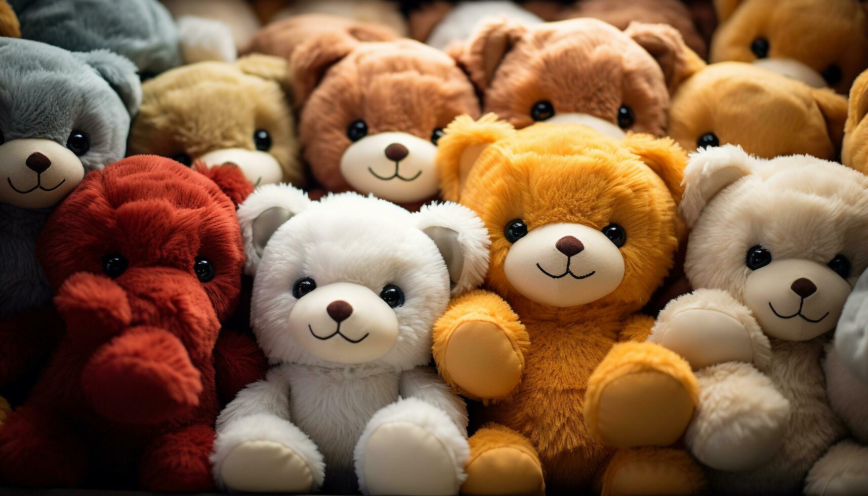 AI generated Cute toy animals sitting in a row, fluffy and playful generated by AI photo