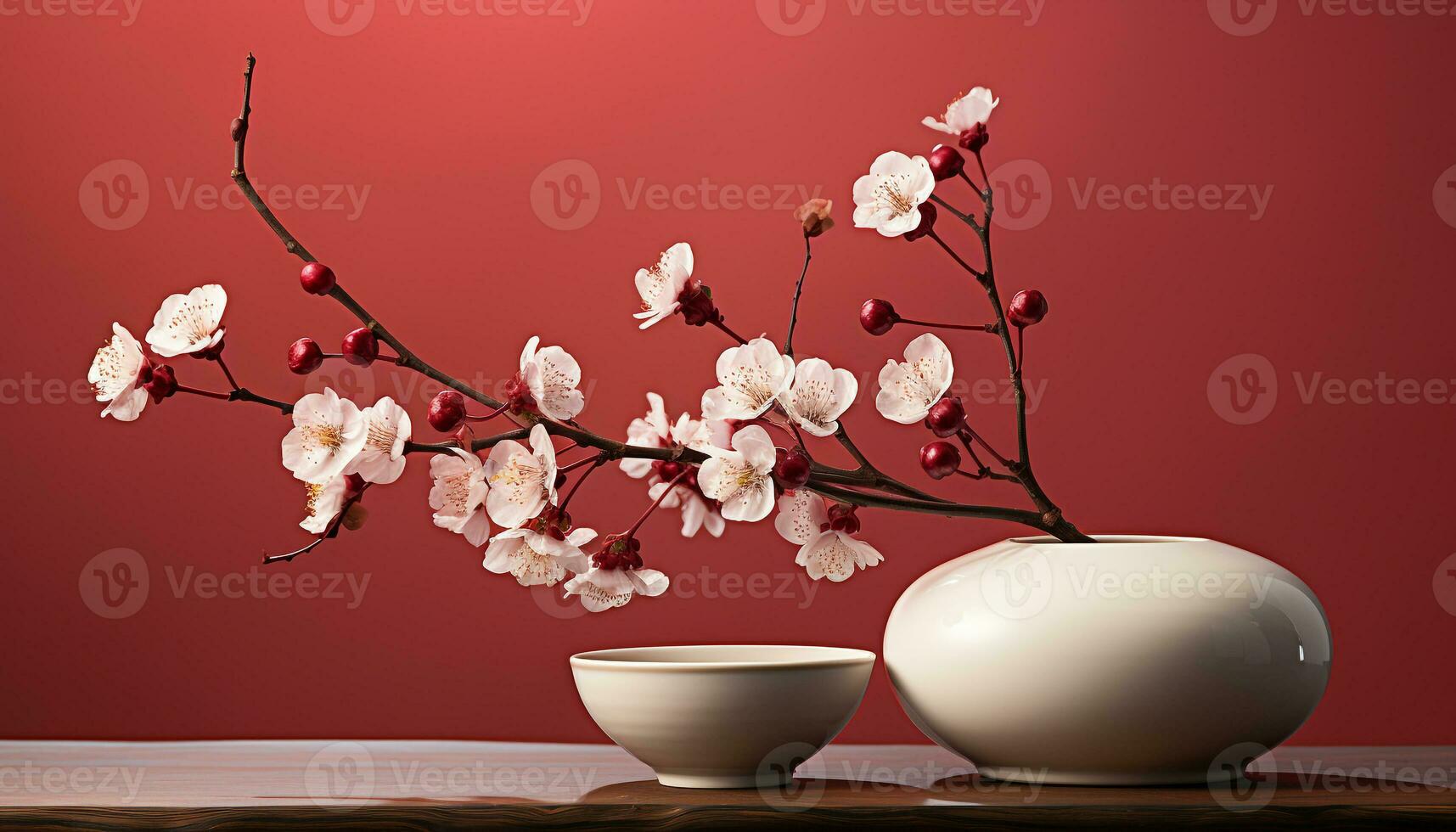 AI generated Freshness of springtime blossoms on a wooden table decoration generated by AI photo
