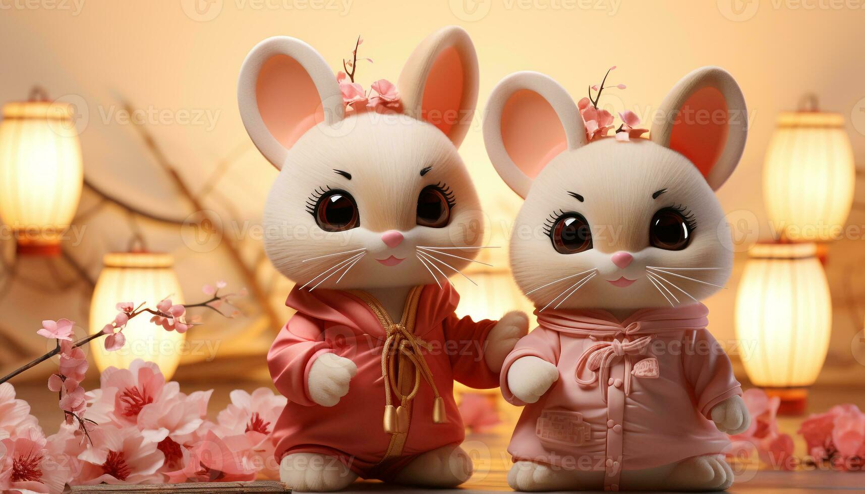 AI generated Cute small rabbit sitting on toy, celebrating nature love generated by AI photo