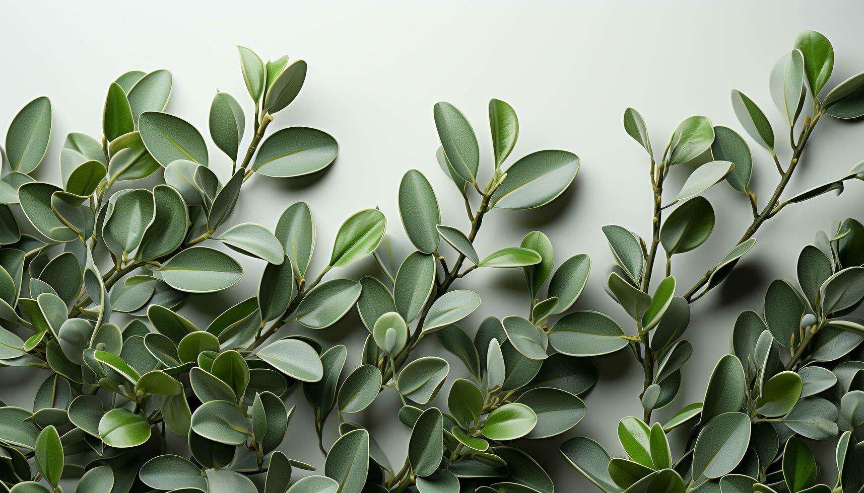 AI generated Fresh green leaves on a branch, nature elegant design generated by AI photo