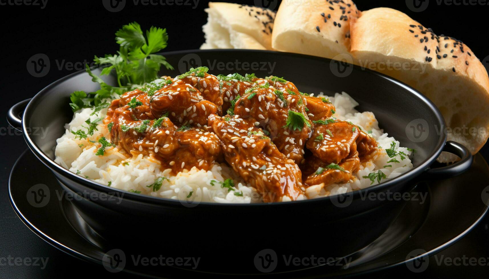 AI generated Healthy eating Freshness and cooked meat on a plate generated by AI photo