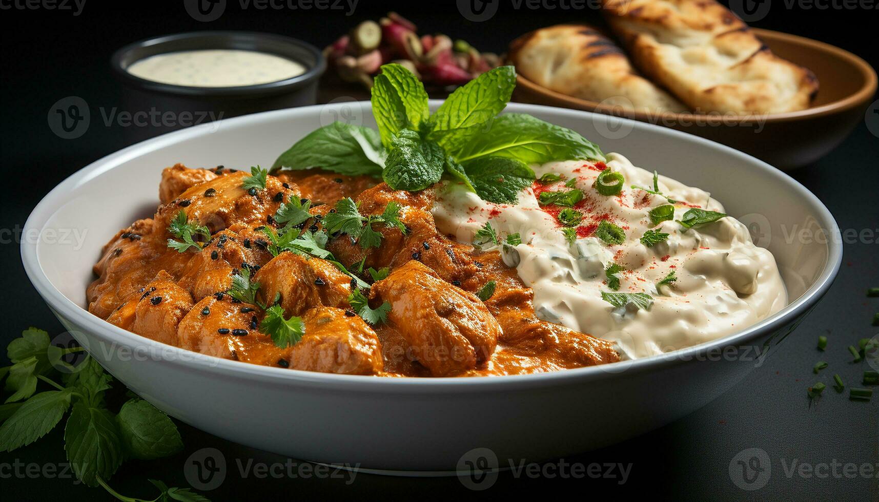 AI generated Gourmet meal fresh meat, cooked healthy, homemade, savory sauce generated by AI photo