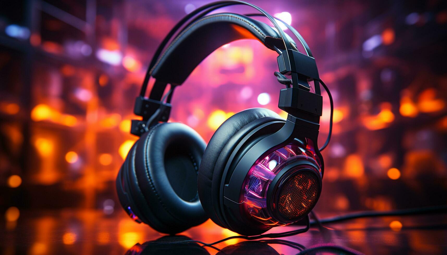 AI generated Bright headphones illuminate the nightclub, enhancing the vibrant disco dancing generated by AI photo