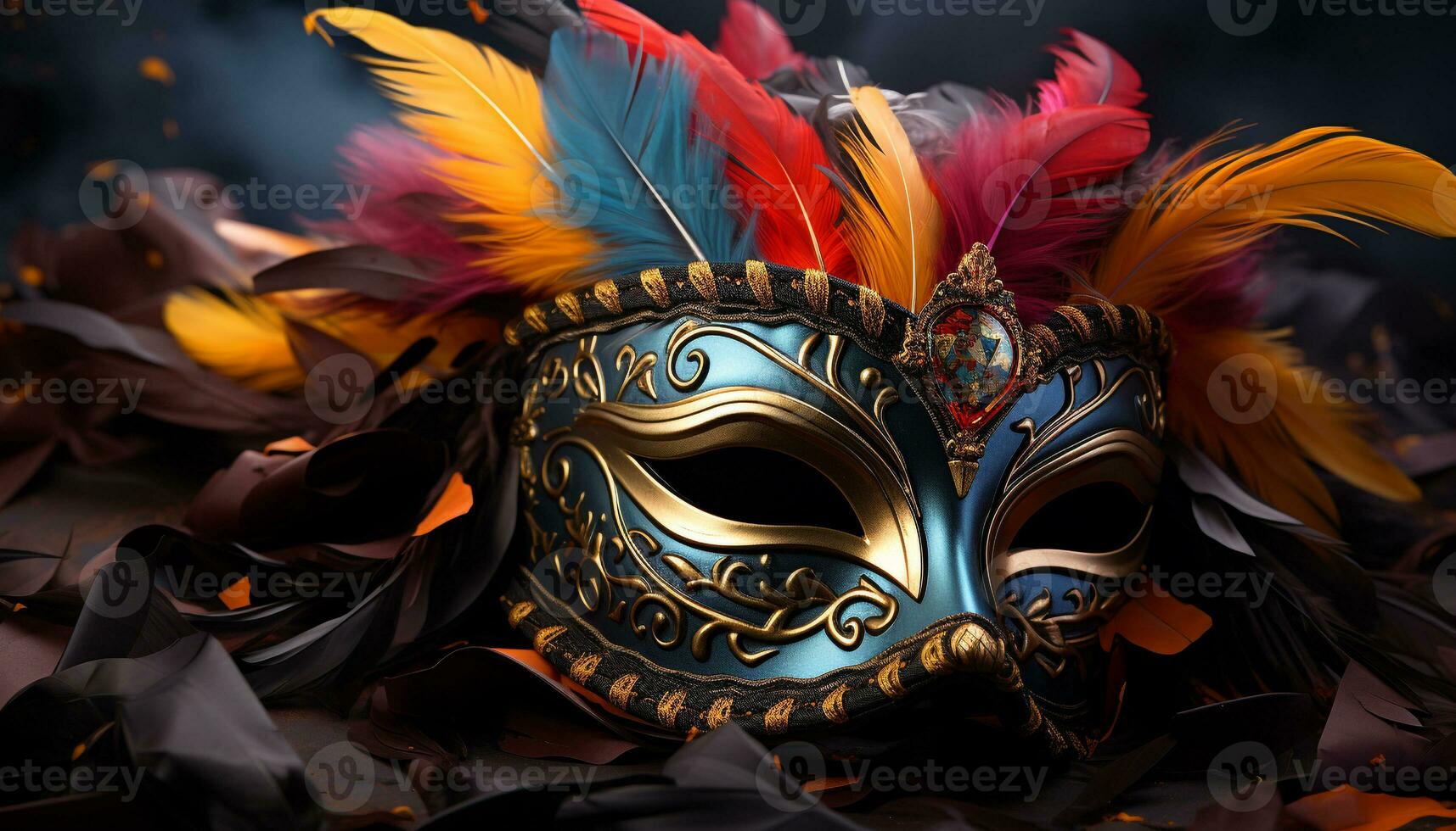 AI generated Colorful masks and costumes create a mysterious carnival celebration generated by AI photo