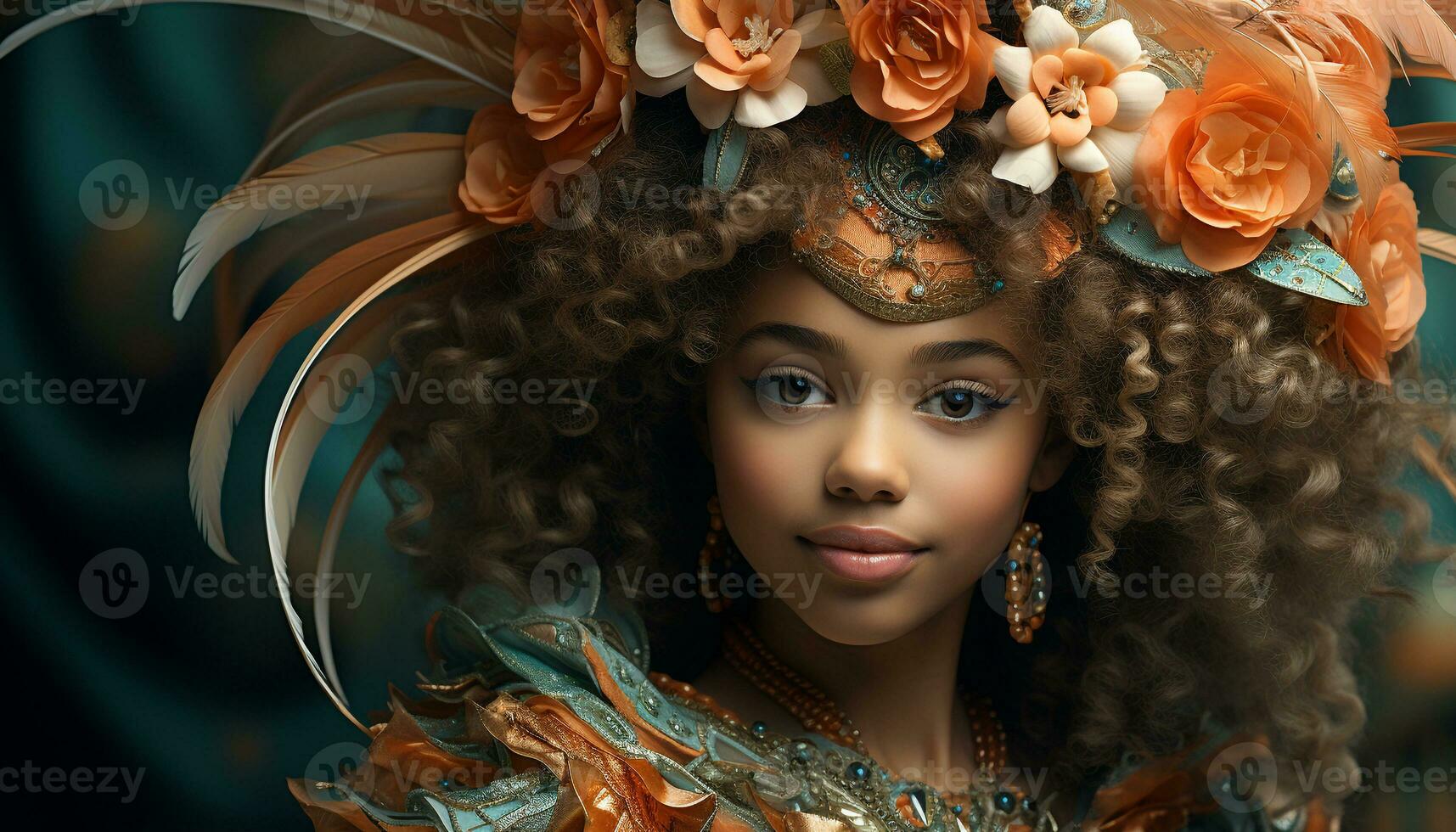 AI generated Beautiful African woman with curly hair looking confidently at camera generated by AI photo