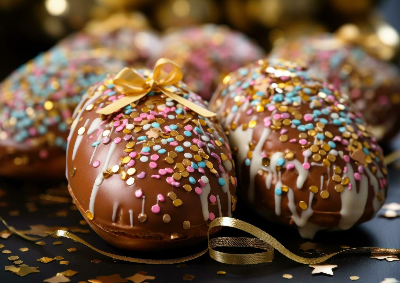 AI generated easter egg shaped chocolate breads with sprinkles photo
