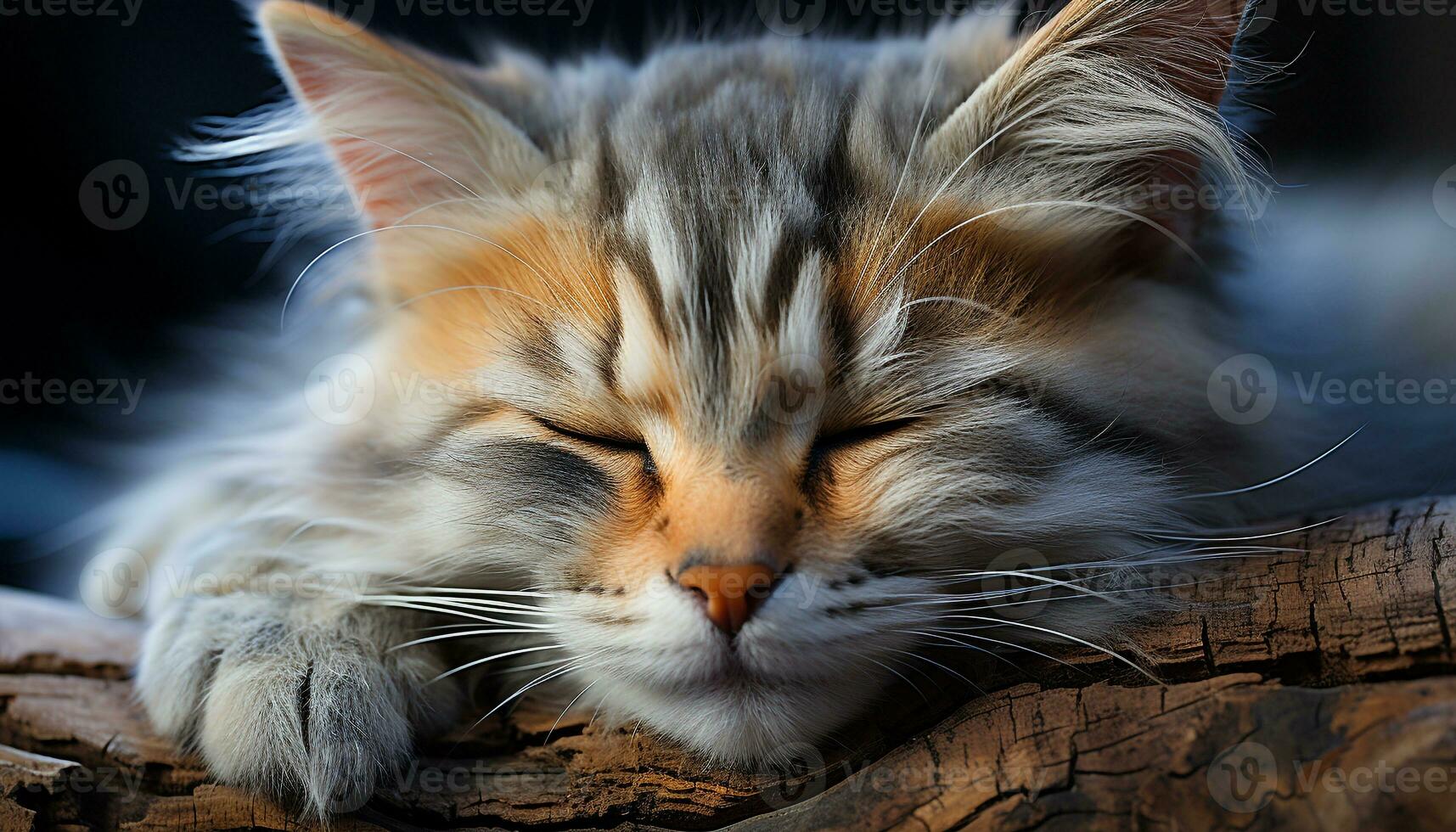 AI generated Cute kitten with fluffy fur, staring with playful eyes generated by AI photo