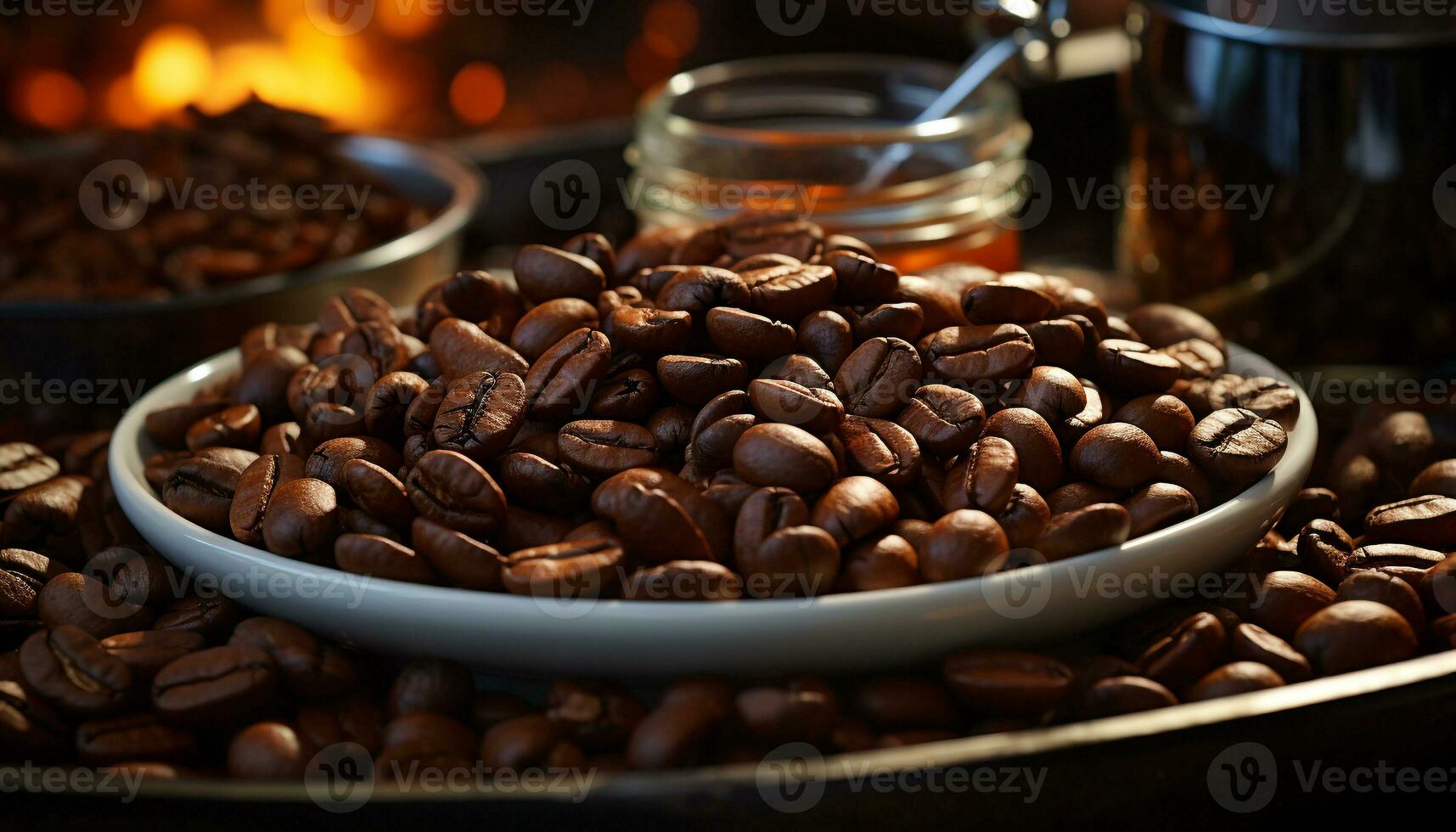 AI generated Freshly ground coffee beans create a rich, aromatic caffeine boost generated by AI photo