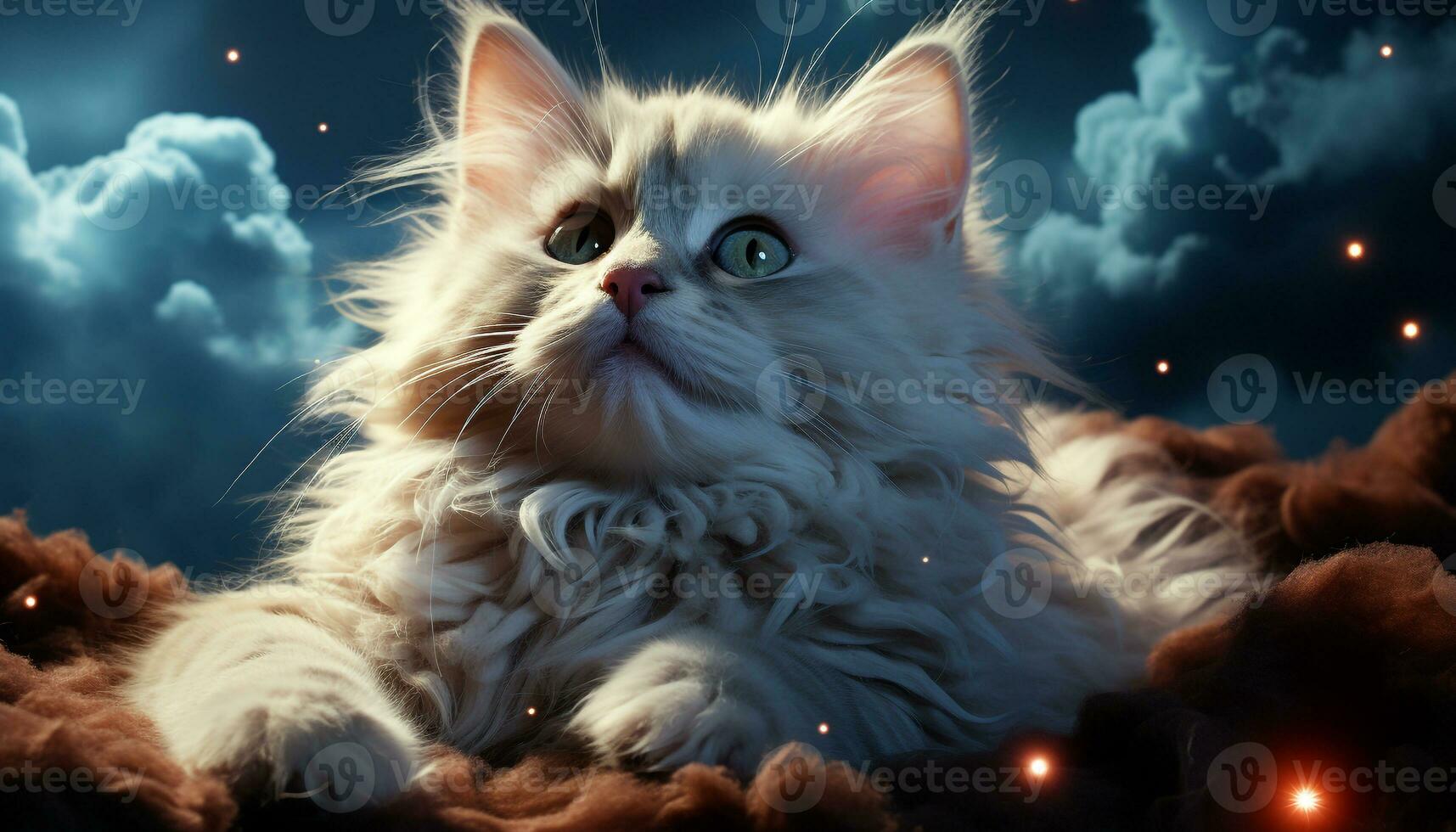 AI generated Cute kitten sitting in grass, staring at camera with love generated by AI photo
