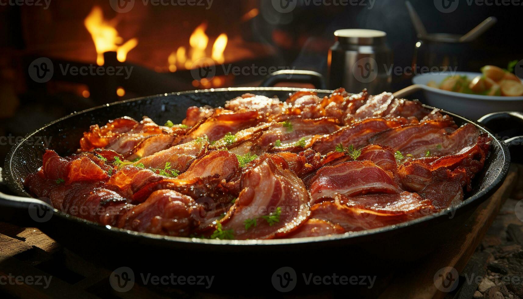 ai generado A la parrilla filete en fuego, un gastrónomo comida cocido al aire libre generado por ai foto