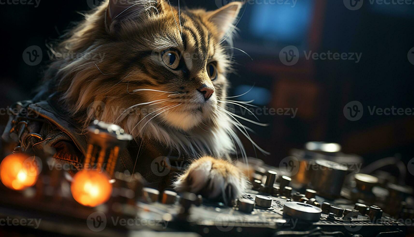 AI generated Cute kitten sitting, looking at camera, playful and fluffy generated by AI photo