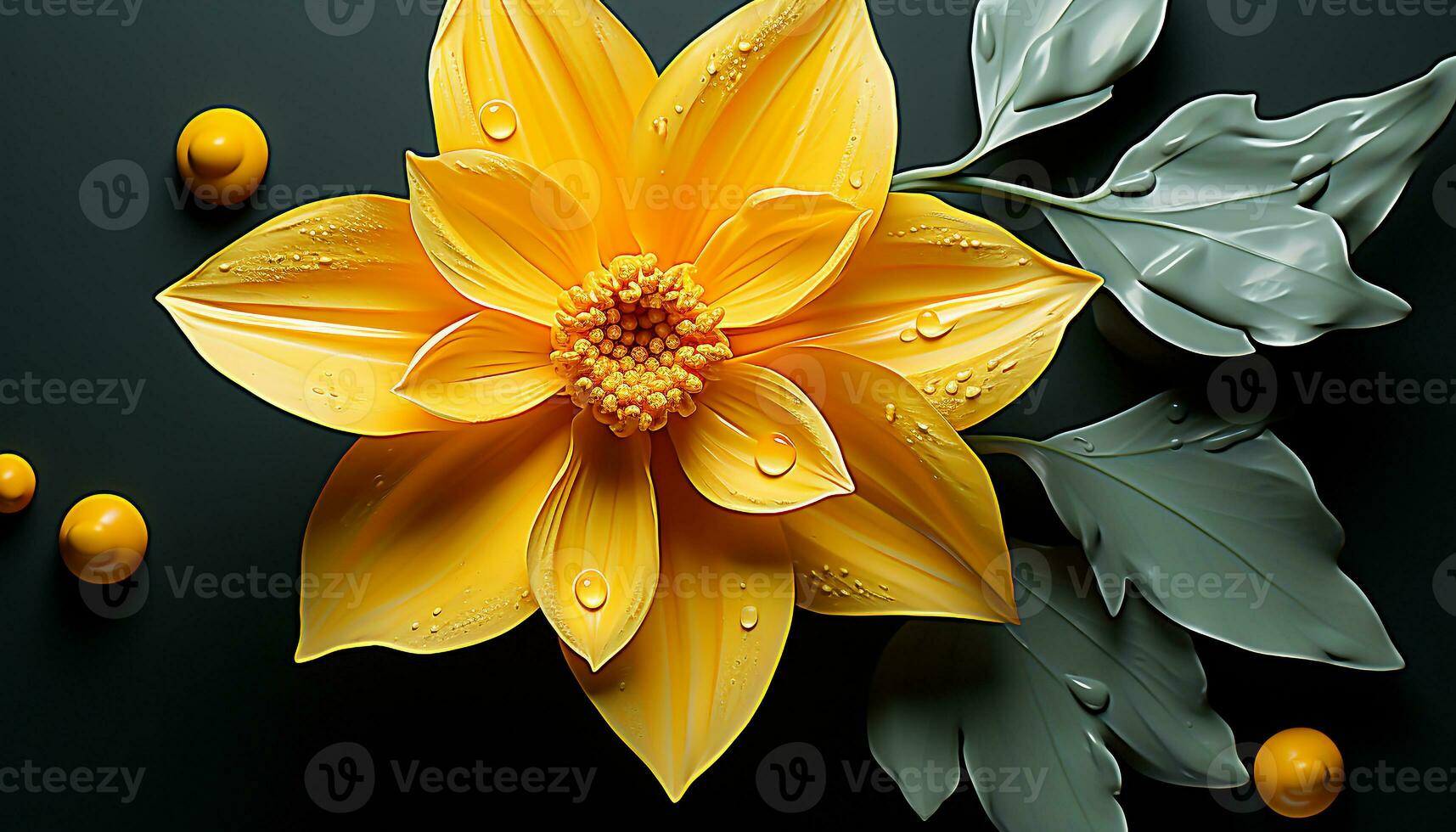 AI generated Yellow flower reflects beauty in nature pond generated by AI photo