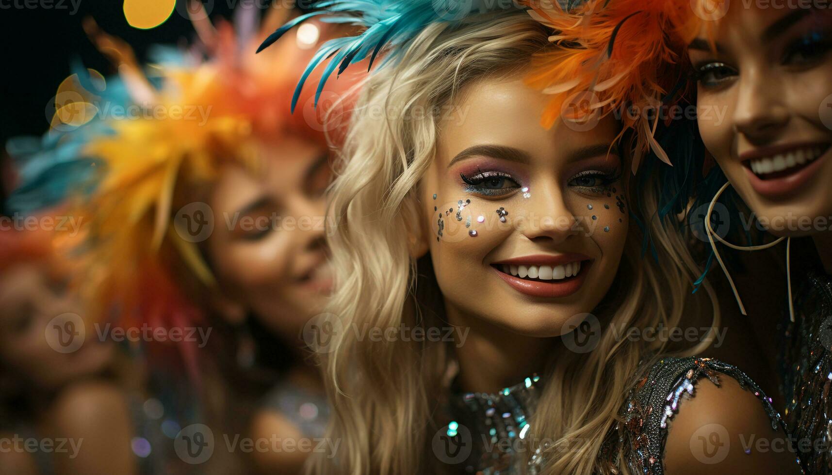 AI generated Young women enjoying a cheerful party, smiling with excitement generated by AI photo