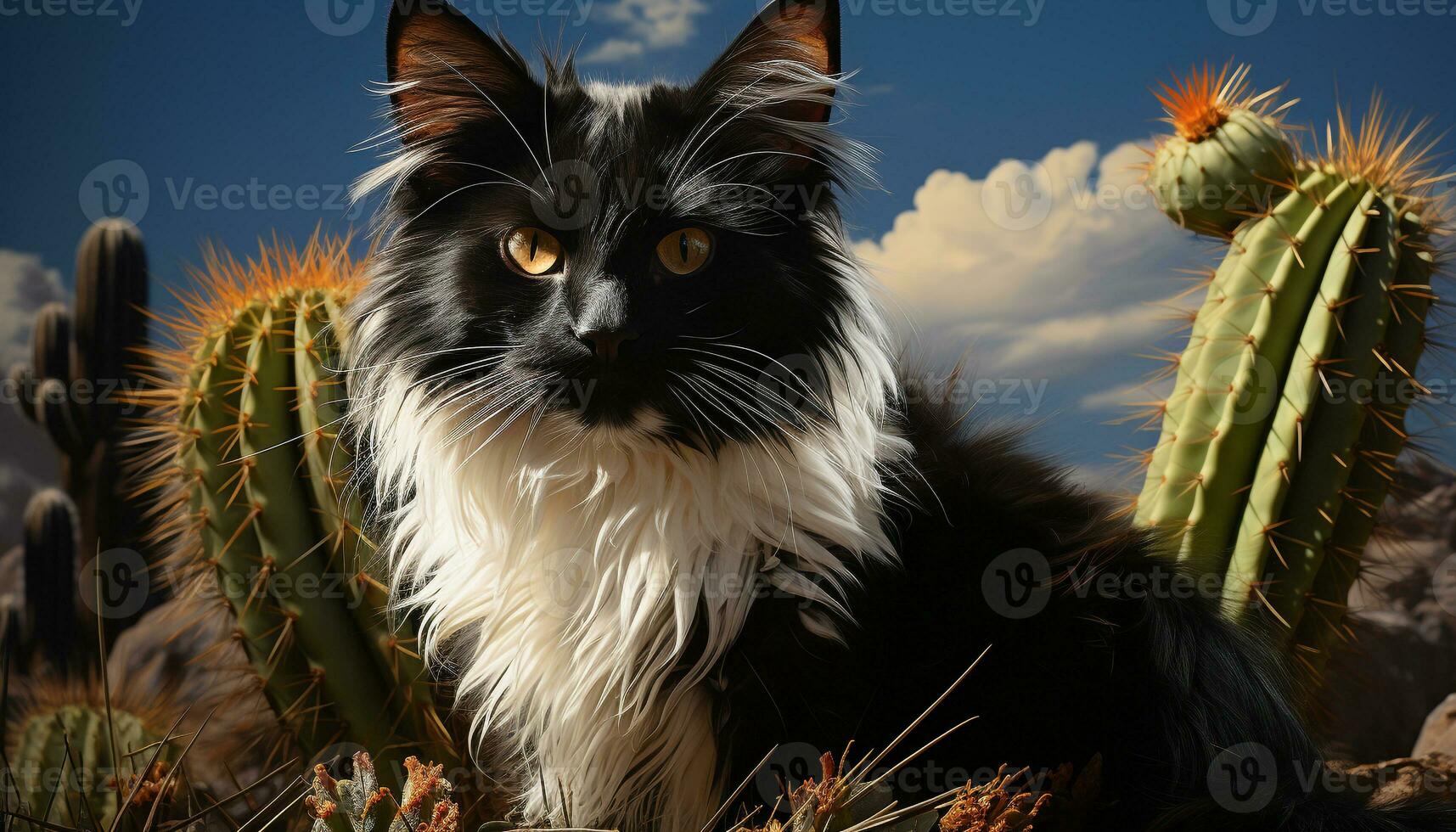 AI generated Cute kitten sitting in grass, staring at camera, fluffy fur generated by AI photo