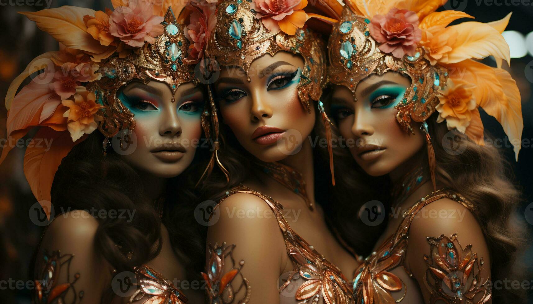 AI generated Glamorous fashion model showcases elegance and creativity in colorful clothing generated by AI photo