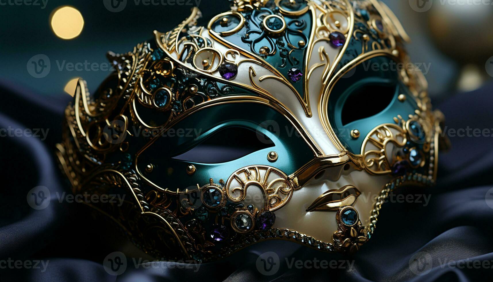AI generated Shiny gold mask, elegance and mystery in Italian carnival celebration generated by AI photo