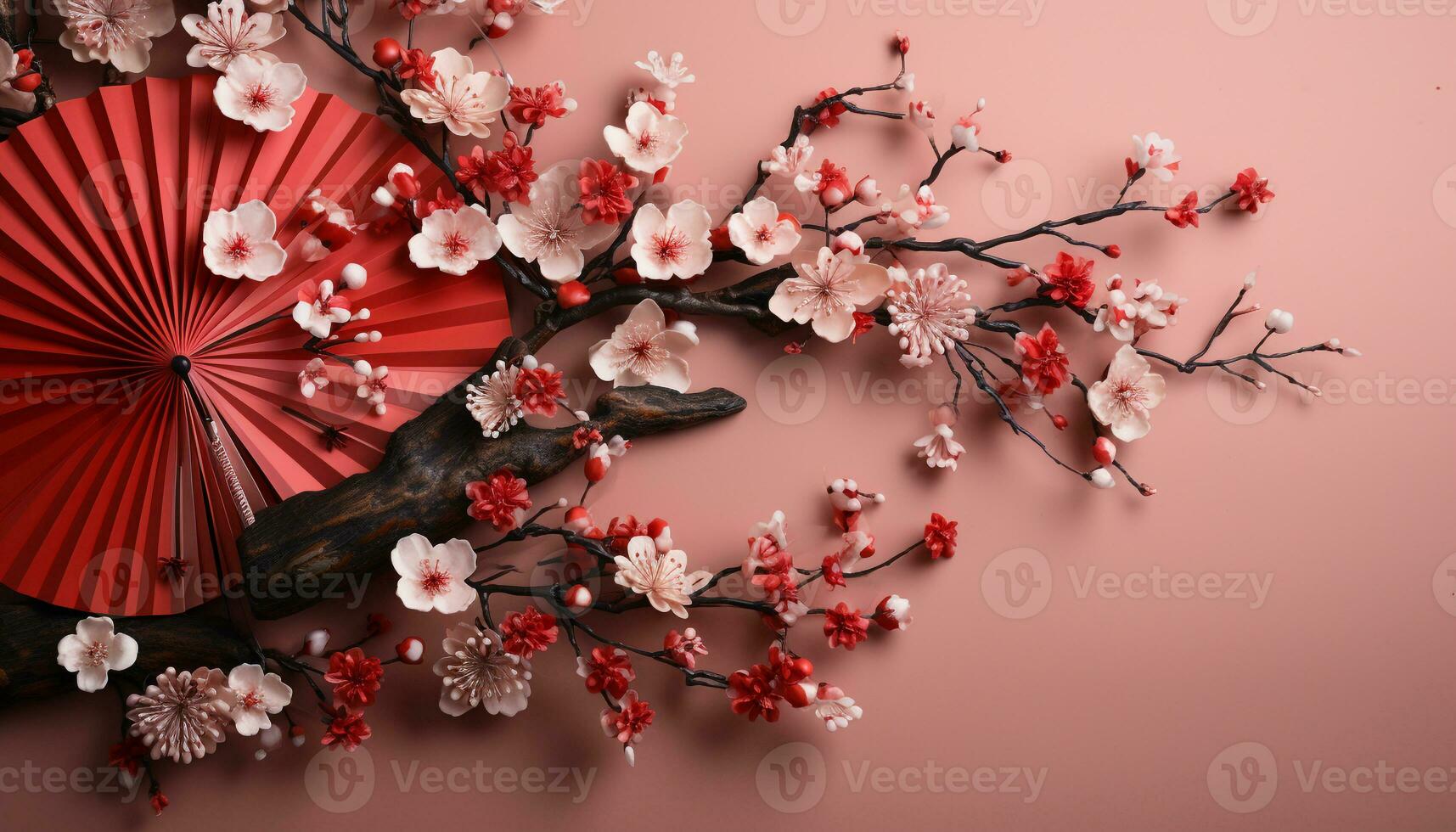 AI generated Fresh pink cherry blossoms decorate the springtime nature backdrop generated by AI photo