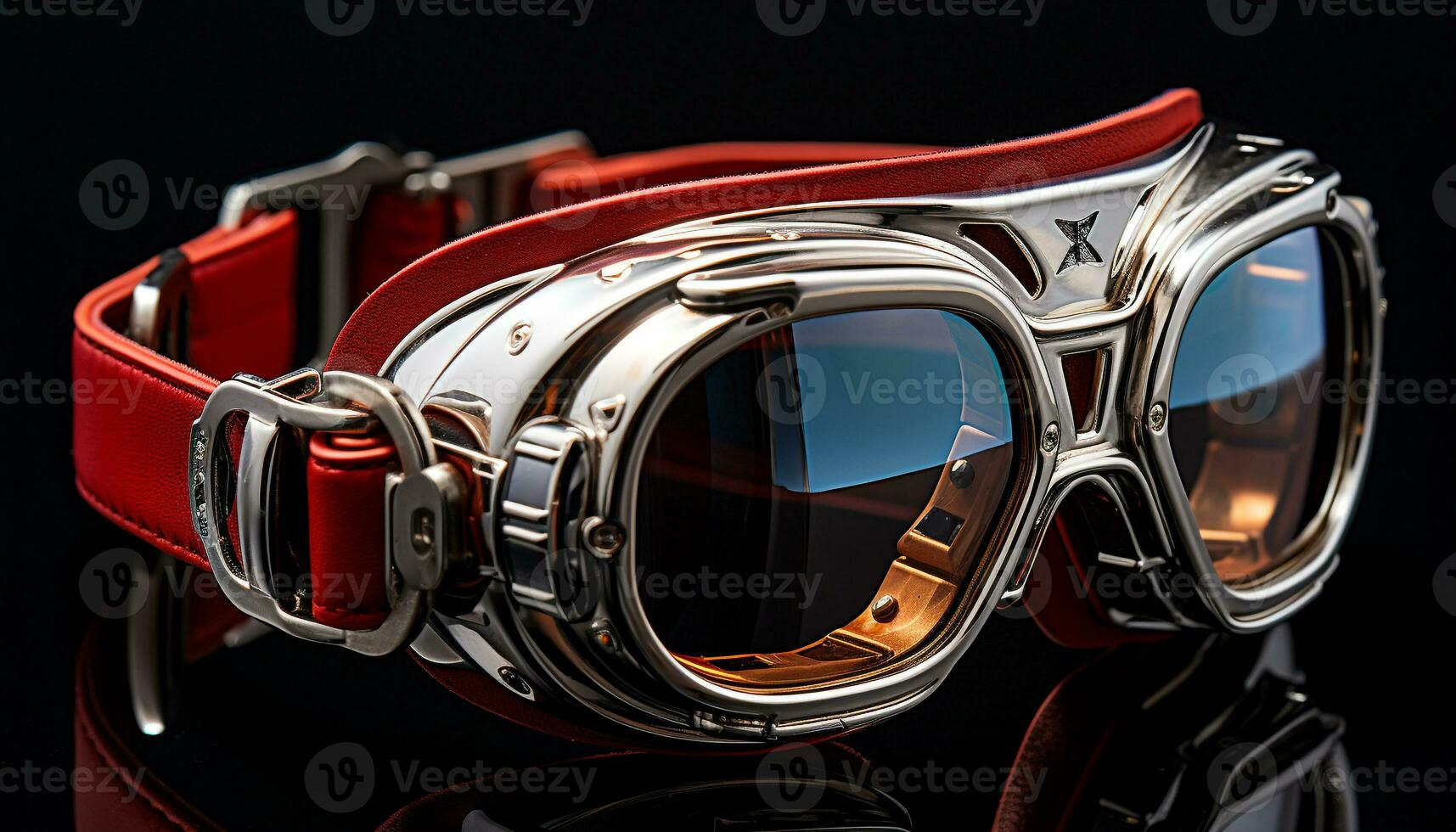 AI generated Shiny leather sunglasses reflect elegance on a black background generated by AI photo