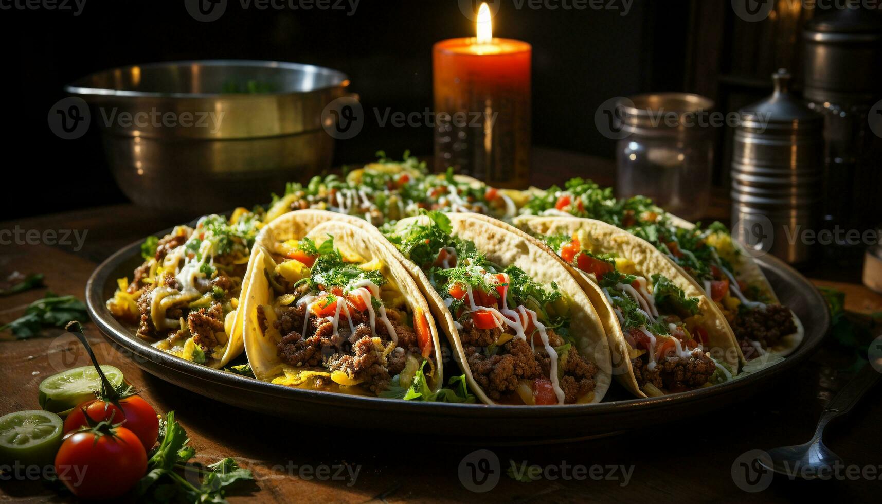 AI generated Freshness and spice on a homemade Mexican taco plate generated by AI photo