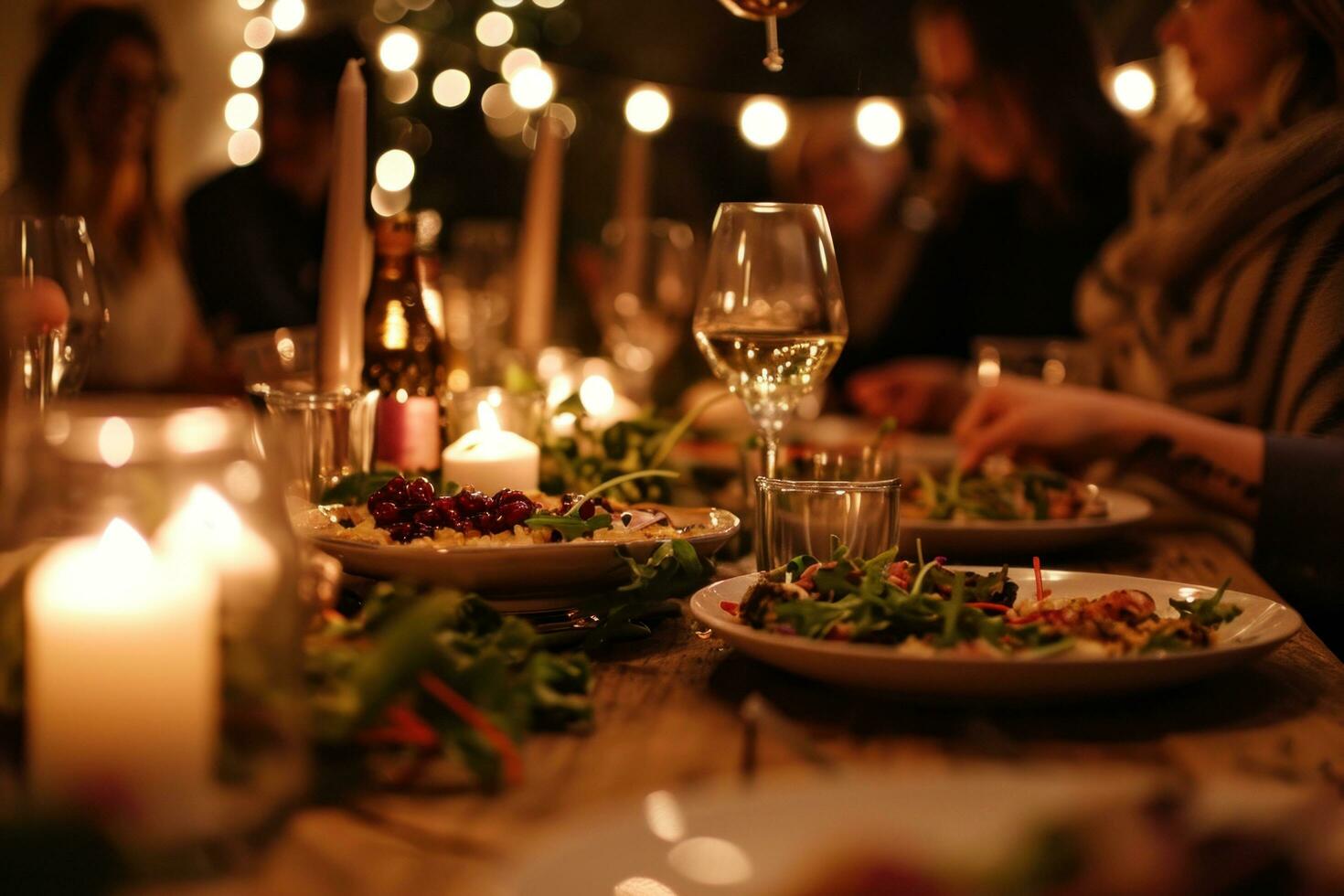 AI generated families in outdoor setting enjoying dinner photo