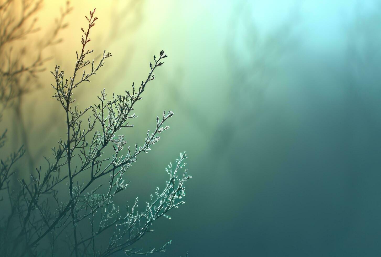 AI generated green blurry background with branches photo