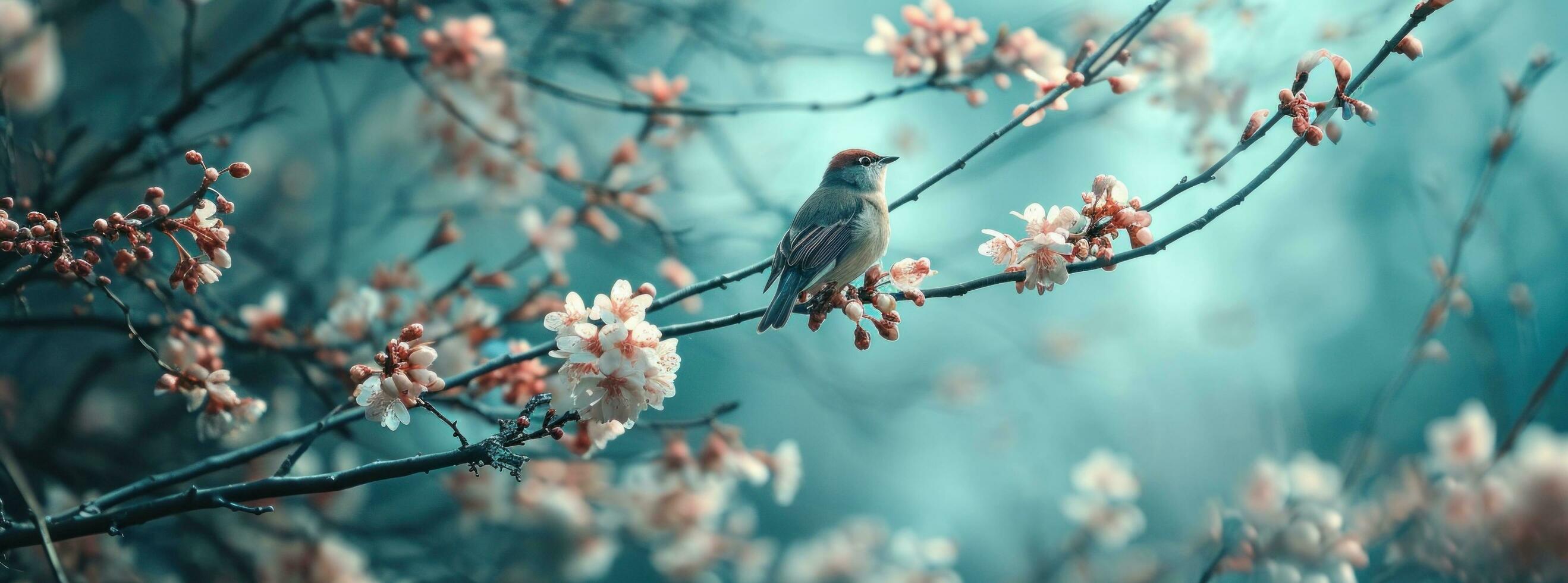 AI generated in the wild blue blooming tree background photo