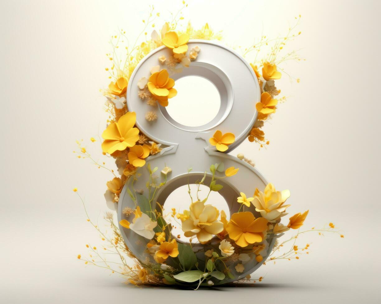 AI generated number 8 in white with yellow flowers photo