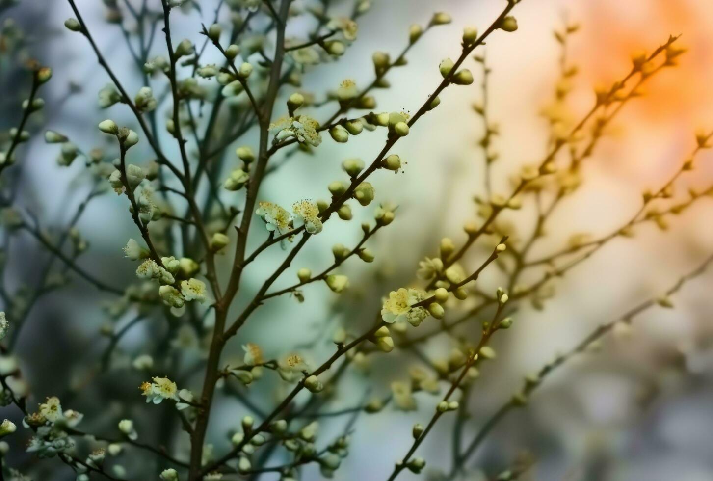 AI generated green blurry background with branches photo