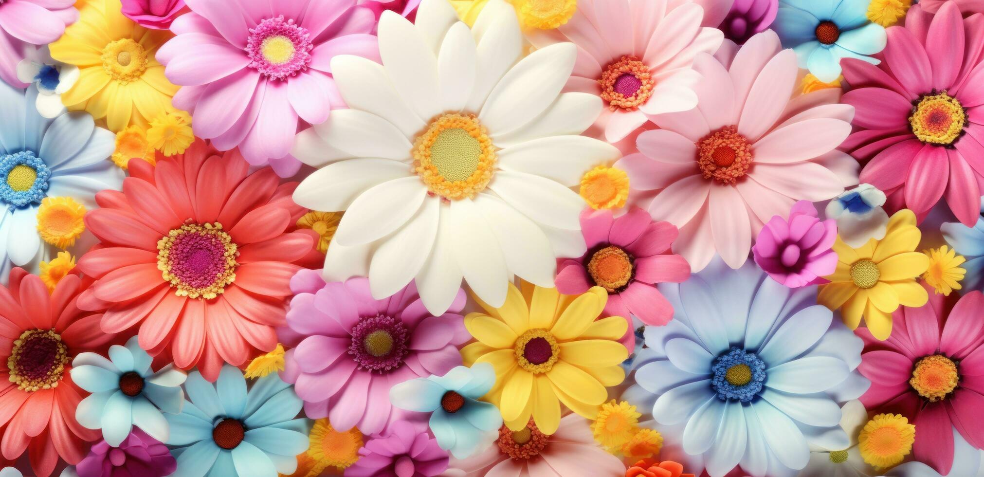 AI generated springtime colorful sunny spring flowers background photo