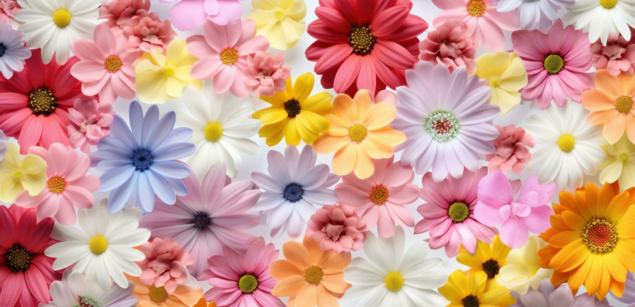 AI generated springtime colorful sunny spring flowers background photo