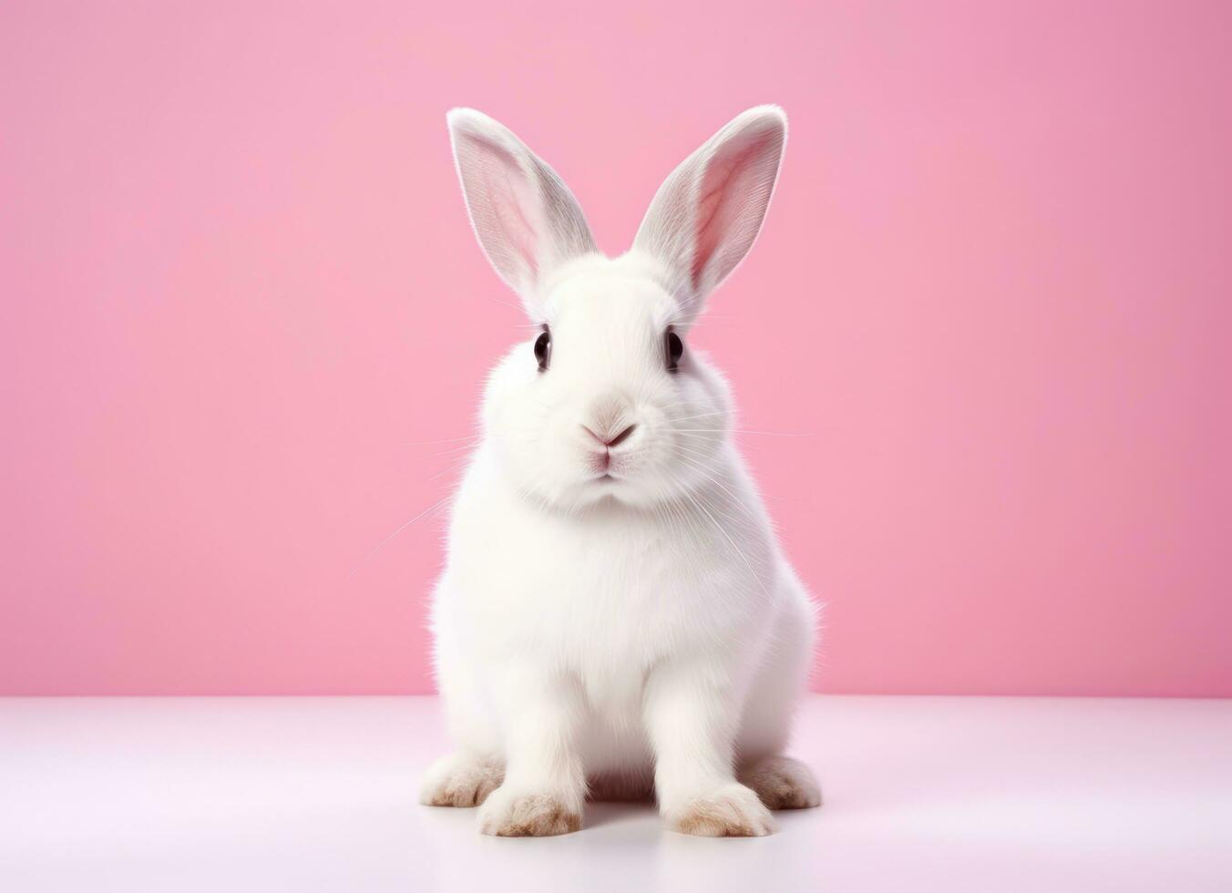 AI generated adorable tan and white rabbit on pink background bunny photo