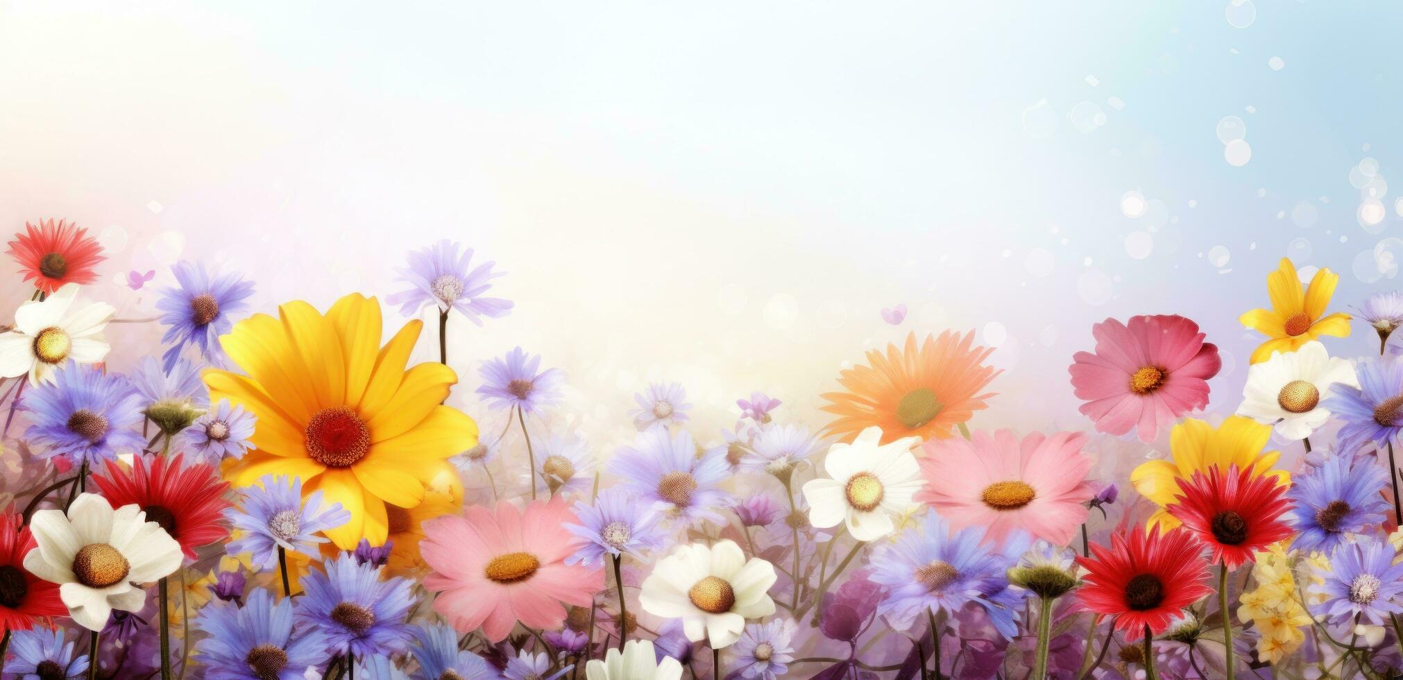 AI generated springtime colorful sunny spring flowers background photo