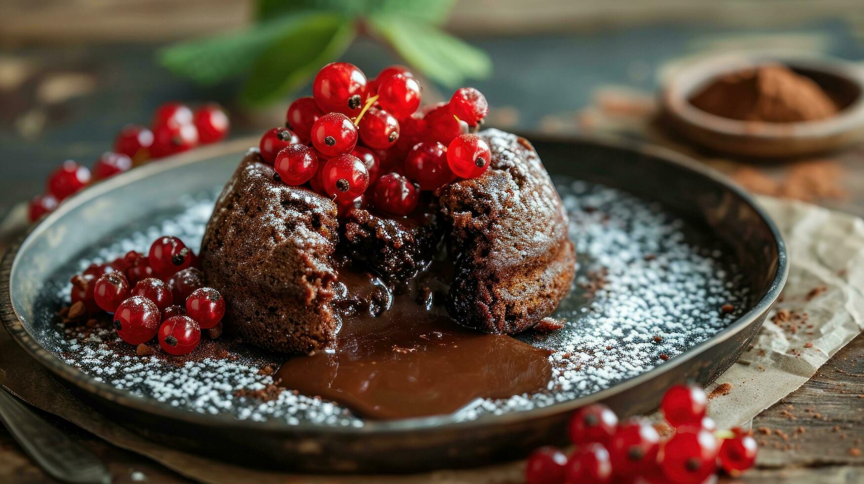 ai generado calentar chocolate lava pastel con mordedura tomado fuera de fundido centrar foto