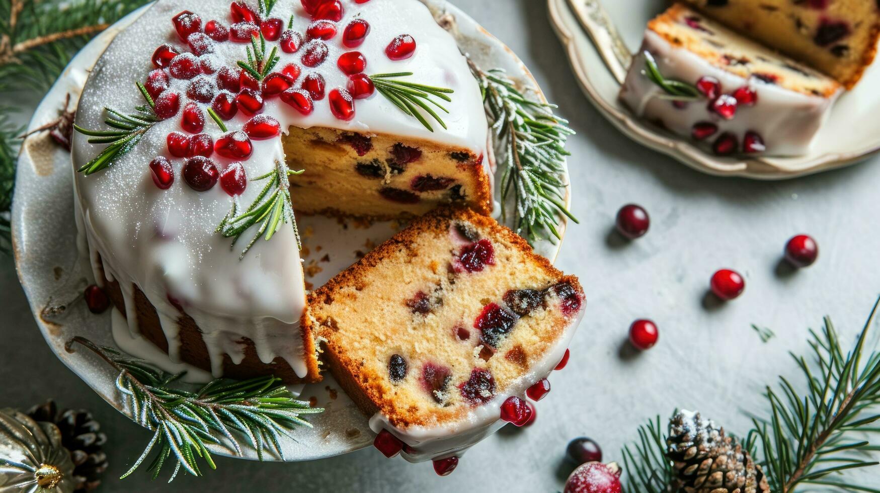AI generated Top-View of a Classic Christmas Cake This festive cake photo