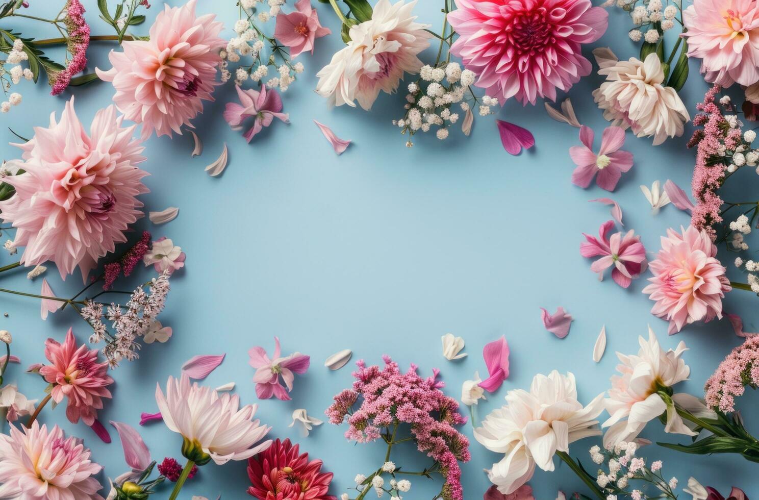 AI generated a frame of paper surrounded by flowers and flowers photo