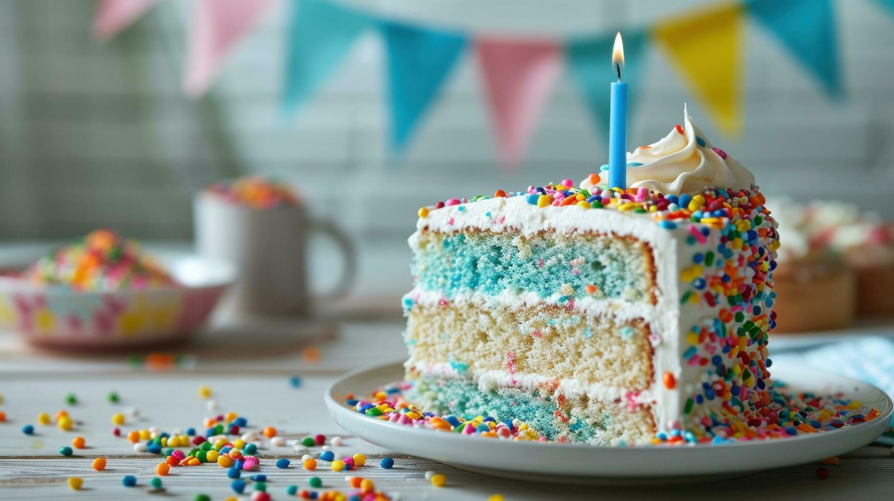 AI generated A Festive Birthday Cake with Sprinkles photo