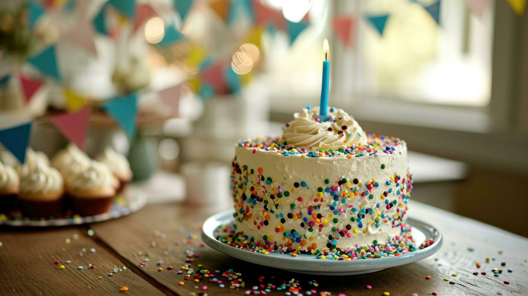 AI generated A Festive Birthday Cake with Sprinkles photo